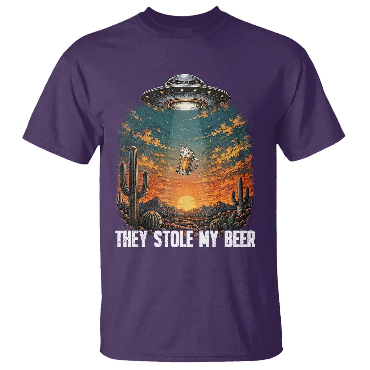 They Stole My Beer T Shirt Funny UFO Abducting Beer Mug Vintage Western Gift