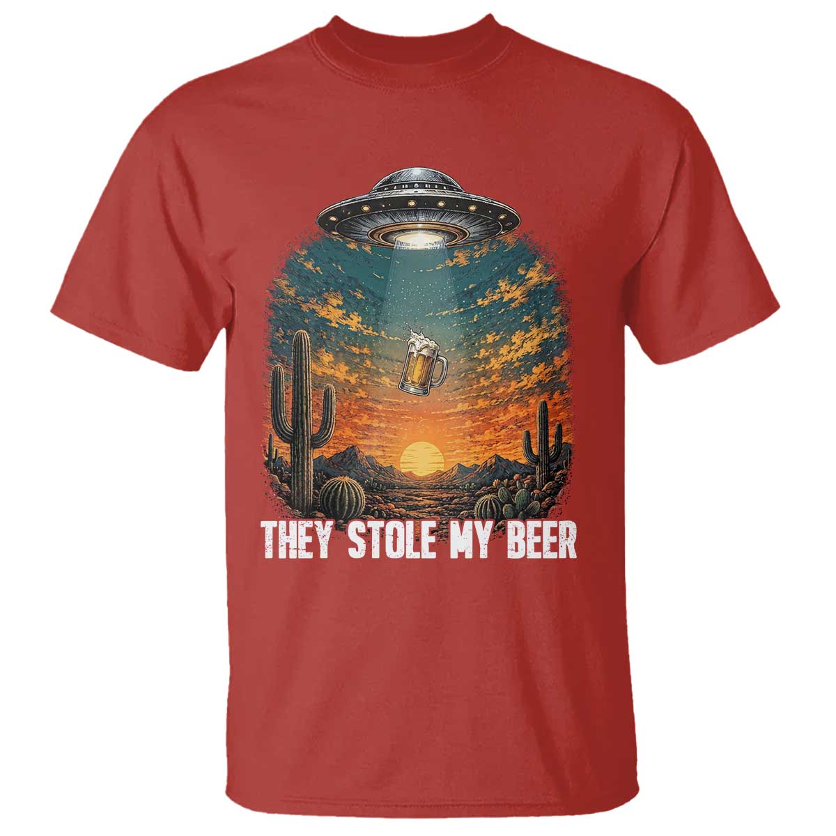 They Stole My Beer T Shirt Funny UFO Abducting Beer Mug Vintage Western Gift