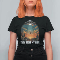 They Stole My Beer T Shirt For Women Funny UFO Abducting Beer Mug Vintage Western Gift