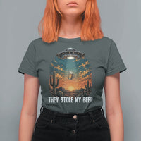 They Stole My Beer T Shirt For Women Funny UFO Abducting Beer Mug Vintage Western Gift