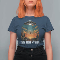 They Stole My Beer T Shirt For Women Funny UFO Abducting Beer Mug Vintage Western Gift
