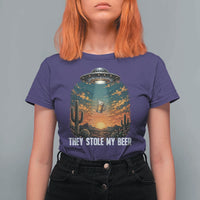 They Stole My Beer T Shirt For Women Funny UFO Abducting Beer Mug Vintage Western Gift