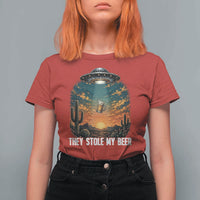 They Stole My Beer T Shirt For Women Funny UFO Abducting Beer Mug Vintage Western Gift