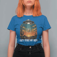They Stole My Beer T Shirt For Women Funny UFO Abducting Beer Mug Vintage Western Gift