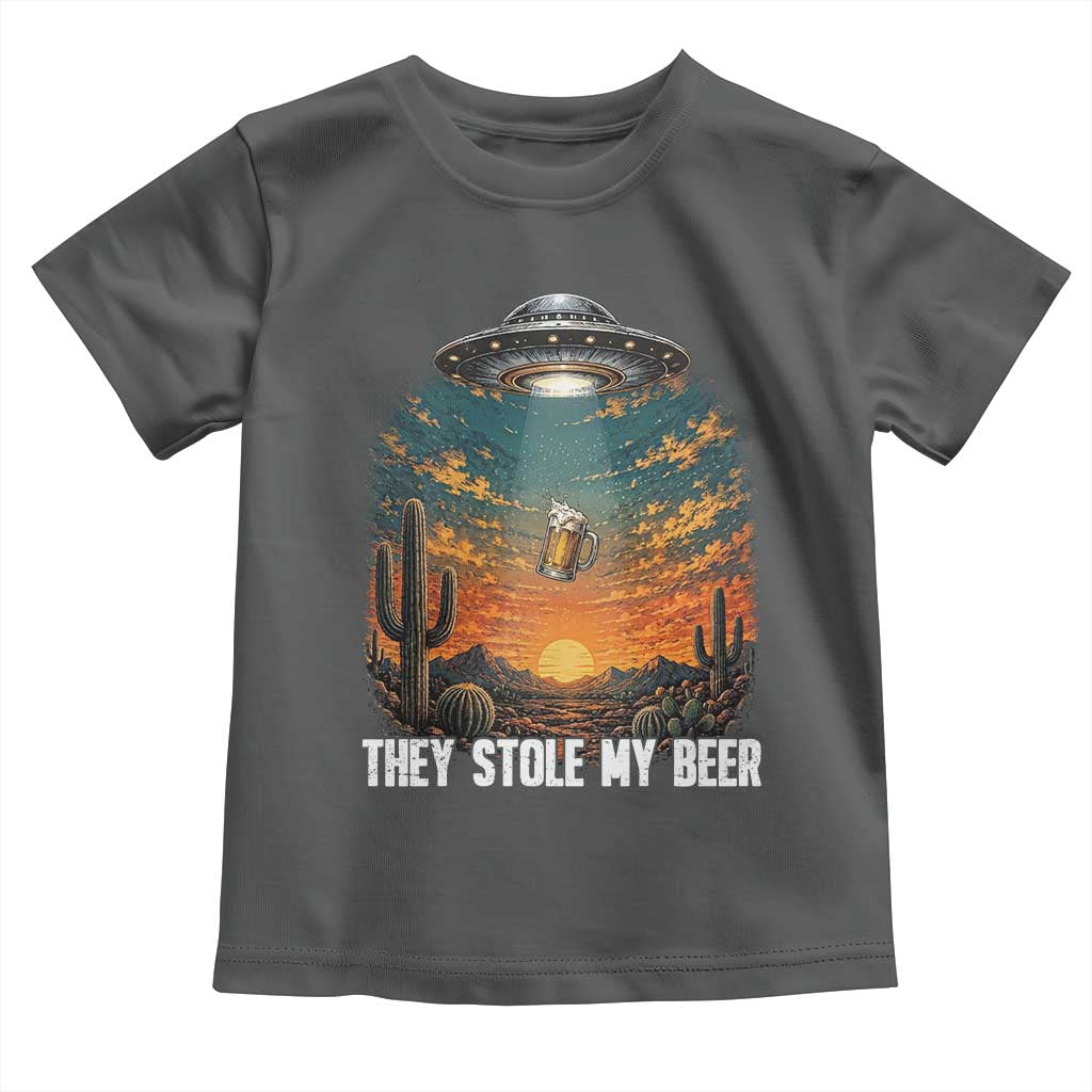 They Stole My Beer Toddler T Shirt Funny UFO Abducting Beer Mug Vintage Western Gift