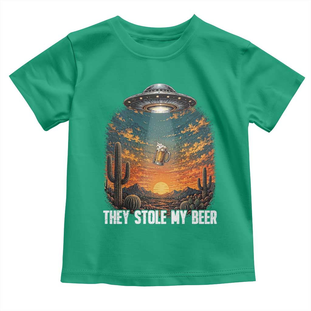 They Stole My Beer Toddler T Shirt Funny UFO Abducting Beer Mug Vintage Western Gift