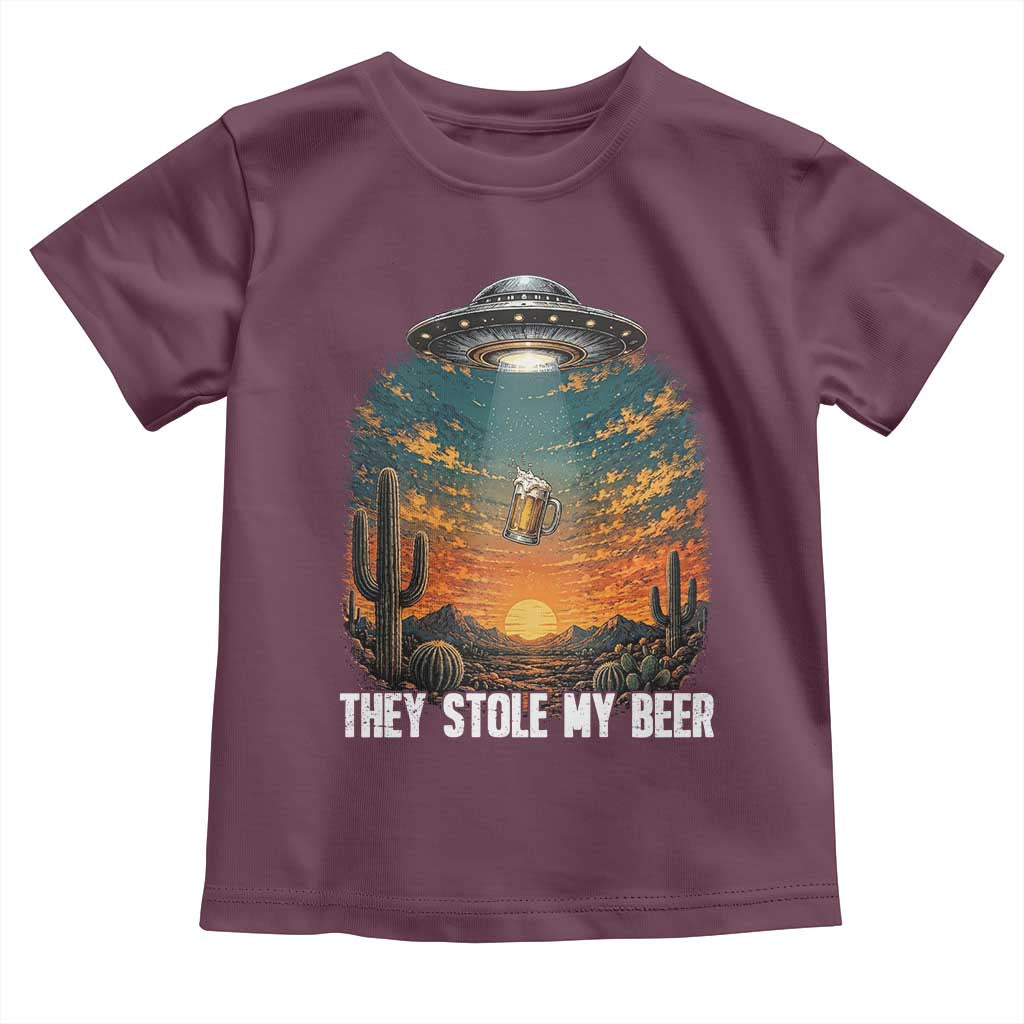 They Stole My Beer Toddler T Shirt Funny UFO Abducting Beer Mug Vintage Western Gift