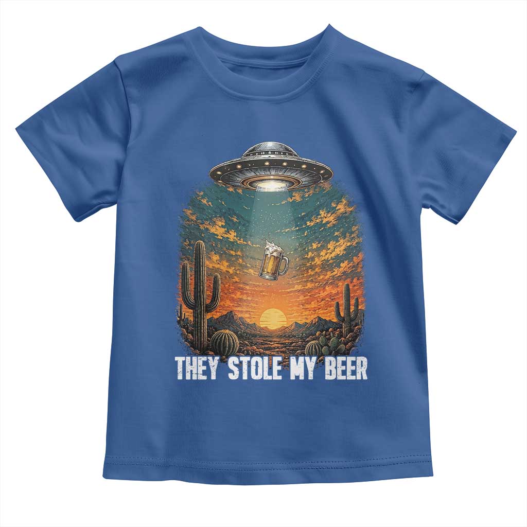 They Stole My Beer Toddler T Shirt Funny UFO Abducting Beer Mug Vintage Western Gift