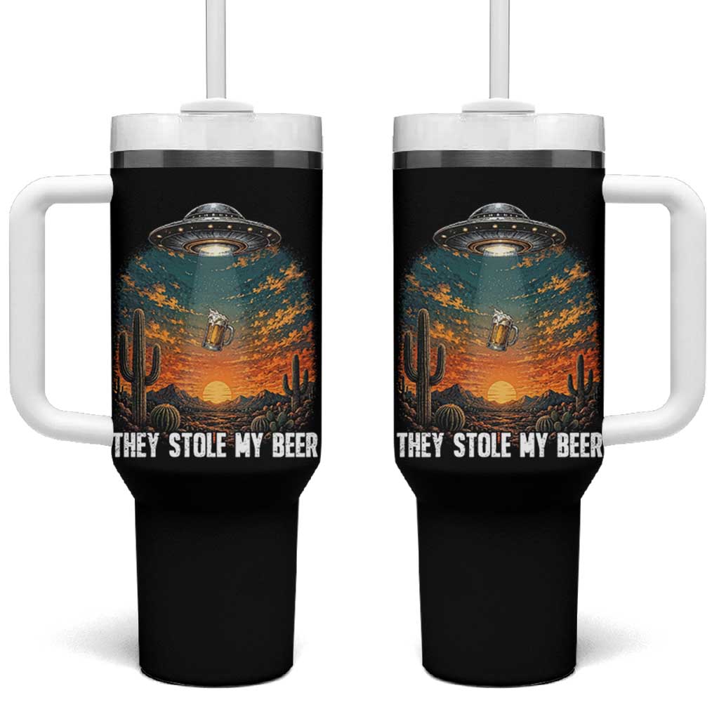 They Stole My Beer Tumbler With Handle Funny UFO Abducting Beer Mug Vintage Western Gift