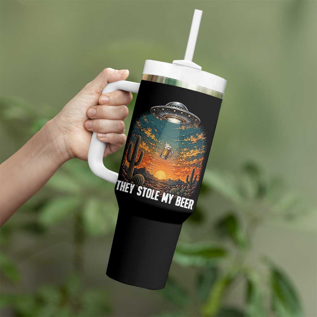 They Stole My Beer Tumbler With Handle Funny UFO Abducting Beer Mug Vintage Western Gift