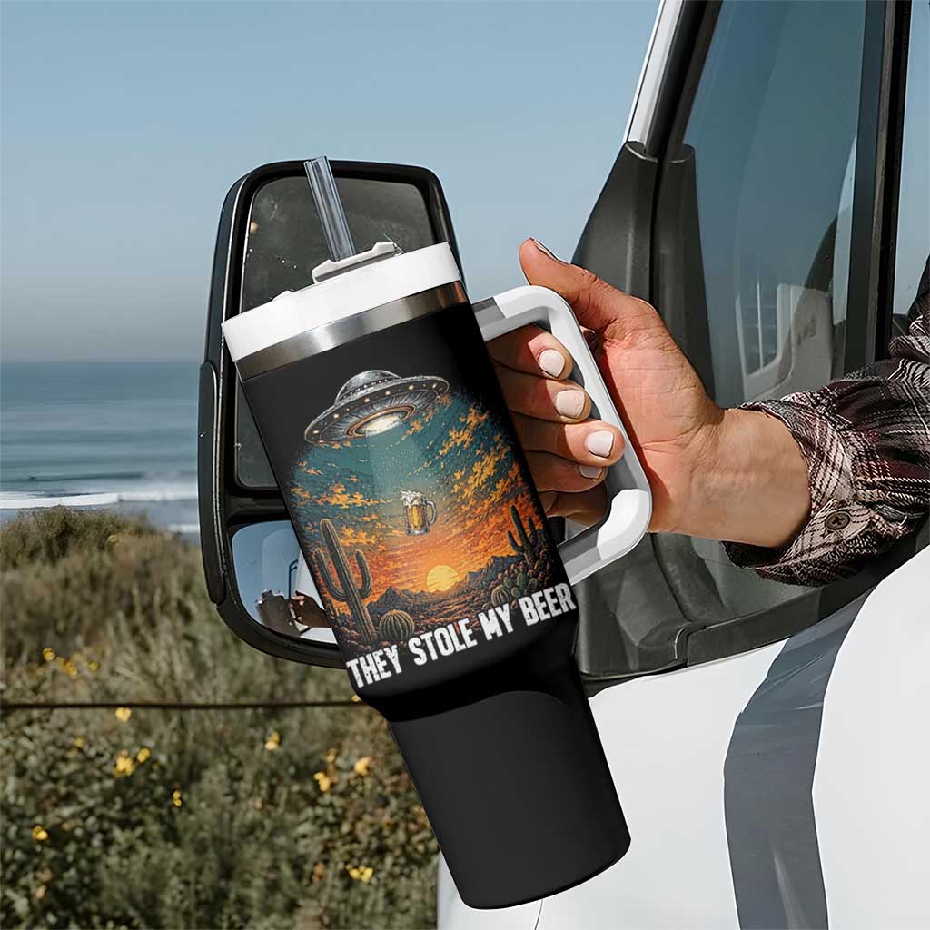 They Stole My Beer Tumbler With Handle Funny UFO Abducting Beer Mug Vintage Western Gift