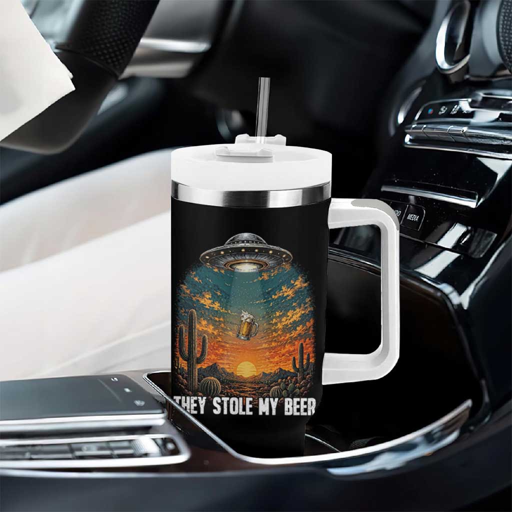 They Stole My Beer Tumbler With Handle Funny UFO Abducting Beer Mug Vintage Western Gift