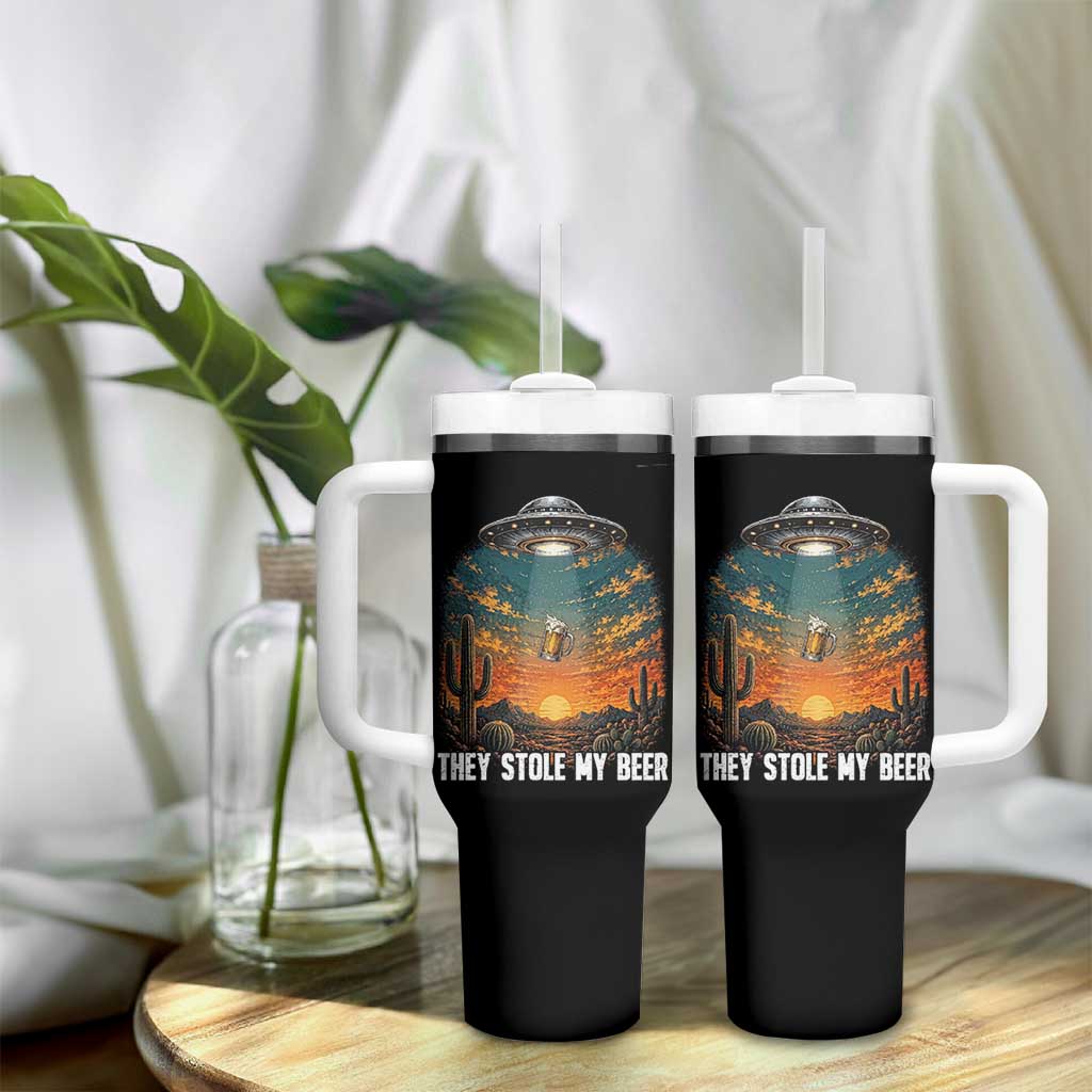 They Stole My Beer Tumbler With Handle Funny UFO Abducting Beer Mug Vintage Western Gift