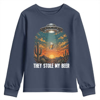 They Stole My Beer Youth Sweatshirt Funny UFO Abducting Beer Mug Vintage Western Gift