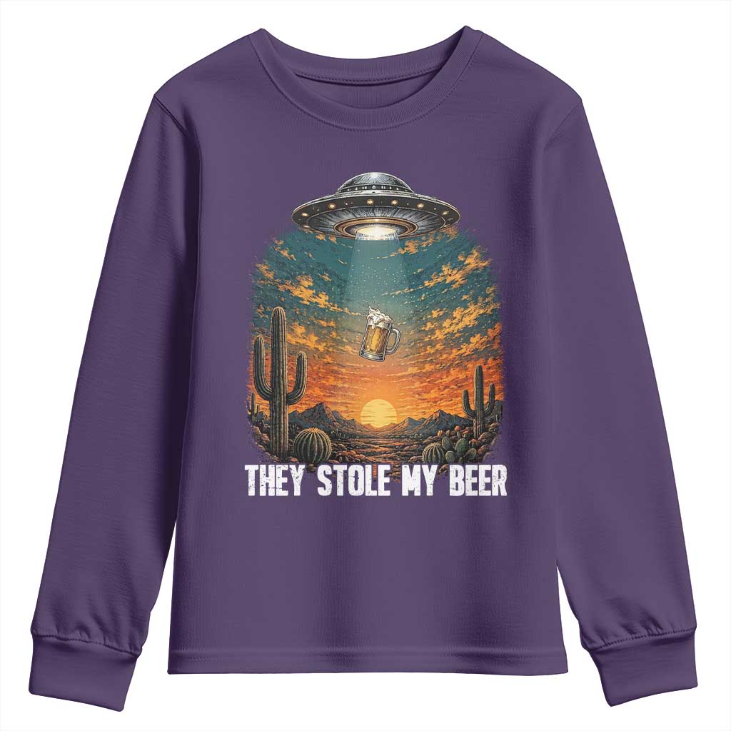 They Stole My Beer Youth Sweatshirt Funny UFO Abducting Beer Mug Vintage Western Gift