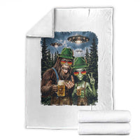 Funny Bigfoot Alien Oktoberfest Throw Blanket Selfie Beer Party German Lederhosen UFO Gift