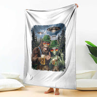 Funny Bigfoot Alien Oktoberfest Throw Blanket Selfie Beer Party German Lederhosen UFO Gift