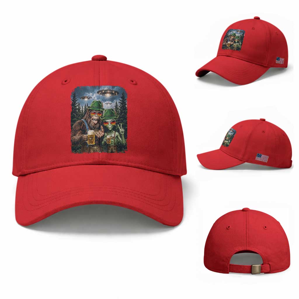 Funny Bigfoot Alien Oktoberfest Baseball Cap Selfie Beer Party German Lederhosen UFO Gift