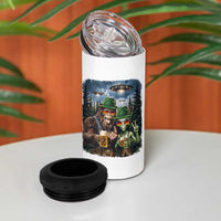 Funny Bigfoot Alien Oktoberfest 4 in 1 Can Cooler Tumbler Selfie Beer Party German Lederhosen UFO Gift