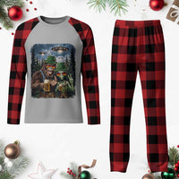 Funny Bigfoot Alien Oktoberfest Plaid Pajama Set Selfie Beer Party German Lederhosen UFO Gift