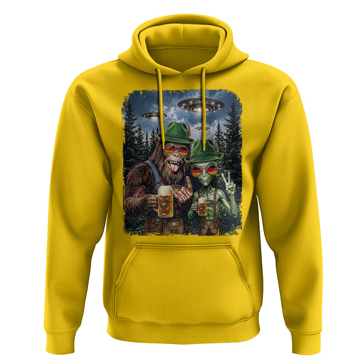 Funny Bigfoot Alien Oktoberfest Hoodie Selfie Beer Party German Lederhosen UFO Gift