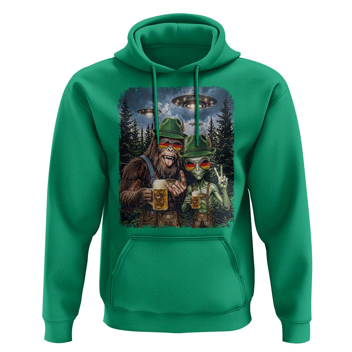Funny Bigfoot Alien Oktoberfest Hoodie Selfie Beer Party German Lederhosen UFO Gift