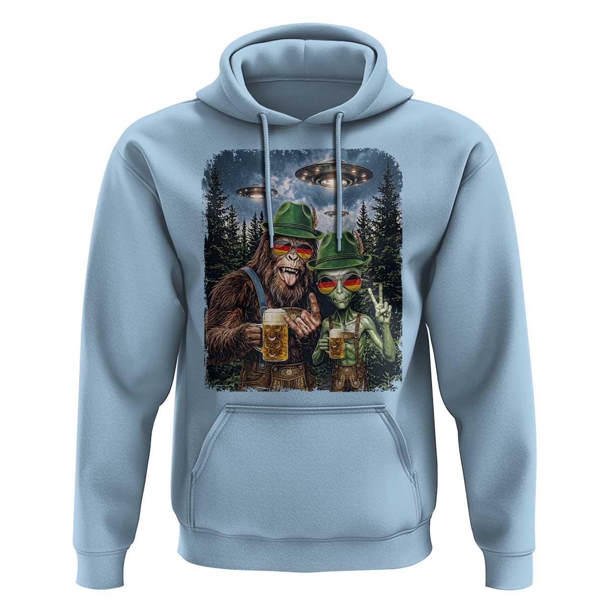 Funny Bigfoot Alien Oktoberfest Hoodie Selfie Beer Party German Lederhosen UFO Gift