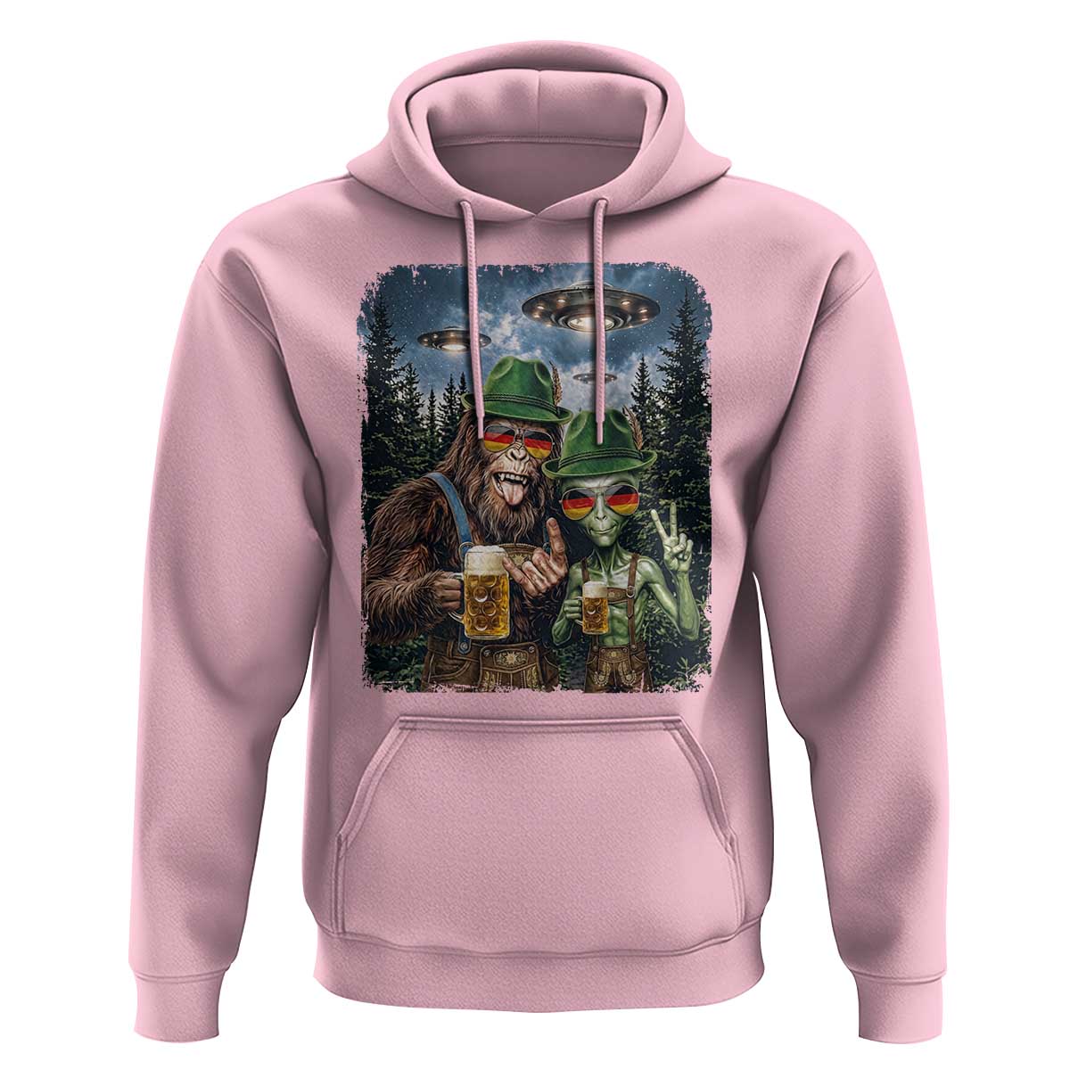 Funny Bigfoot Alien Oktoberfest Hoodie Selfie Beer Party German Lederhosen UFO Gift