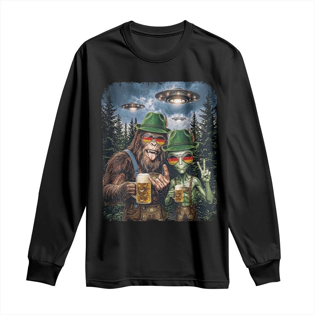 Funny Bigfoot Alien Oktoberfest Long Sleeve Shirt Selfie Beer Party German Lederhosen UFO Gift