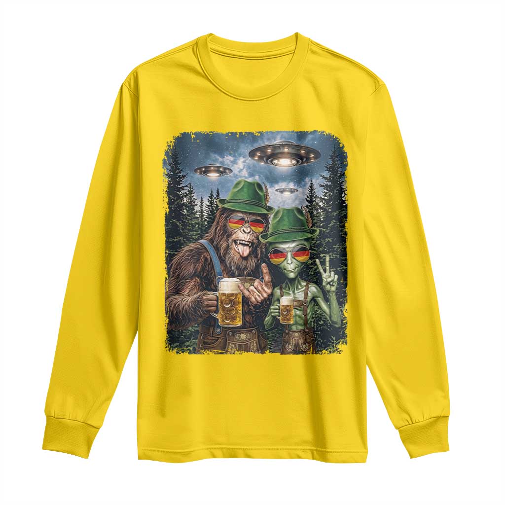 Funny Bigfoot Alien Oktoberfest Long Sleeve Shirt Selfie Beer Party German Lederhosen UFO Gift
