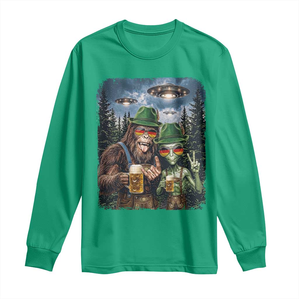 Funny Bigfoot Alien Oktoberfest Long Sleeve Shirt Selfie Beer Party German Lederhosen UFO Gift