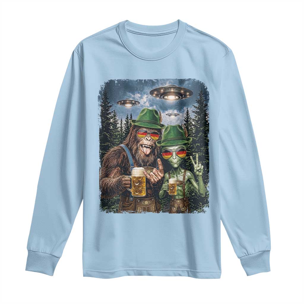 Funny Bigfoot Alien Oktoberfest Long Sleeve Shirt Selfie Beer Party German Lederhosen UFO Gift