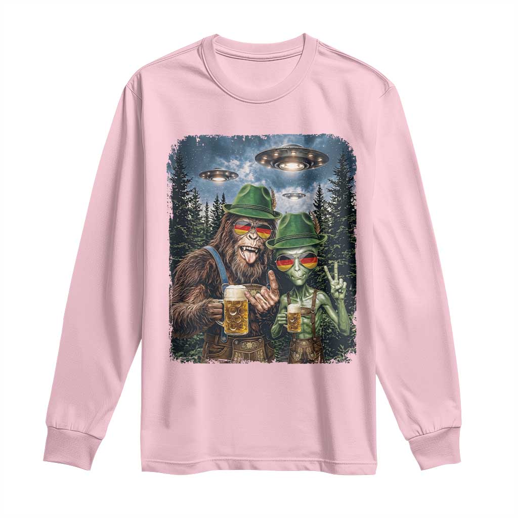 Funny Bigfoot Alien Oktoberfest Long Sleeve Shirt Selfie Beer Party German Lederhosen UFO Gift