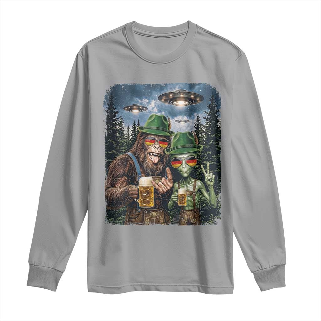 Funny Bigfoot Alien Oktoberfest Long Sleeve Shirt Selfie Beer Party German Lederhosen UFO Gift