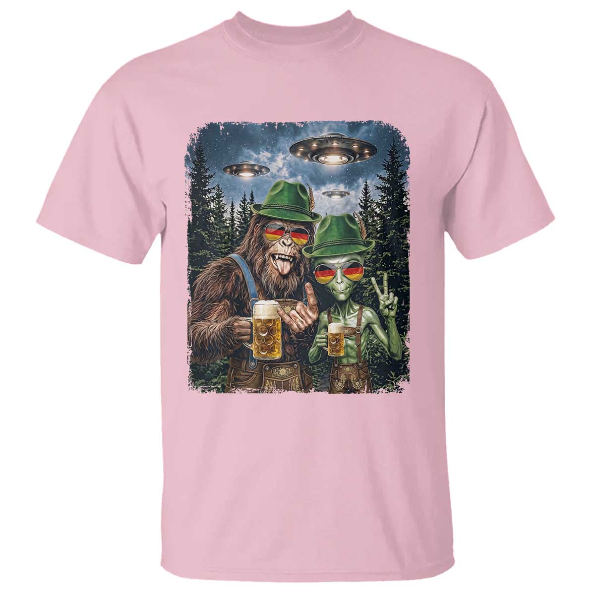 Funny Bigfoot Alien Oktoberfest T Shirt Selfie Beer Party German Lederhosen UFO Gift