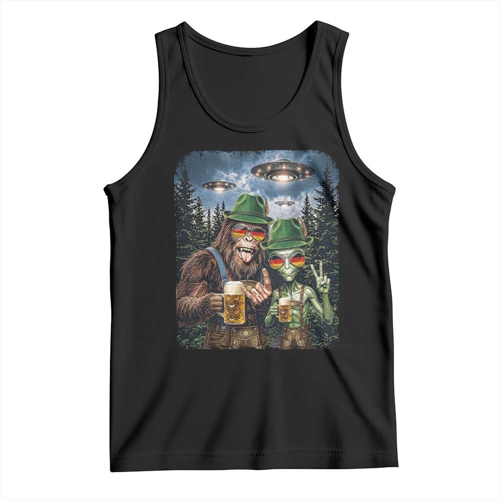 Funny Bigfoot Alien Oktoberfest Tank Top Selfie Beer Party German Lederhosen UFO Gift