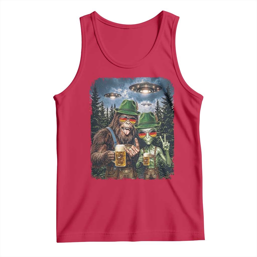 Funny Bigfoot Alien Oktoberfest Tank Top Selfie Beer Party German Lederhosen UFO Gift