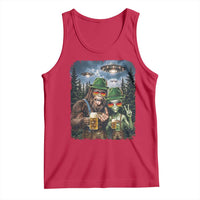 Funny Bigfoot Alien Oktoberfest Tank Top Selfie Beer Party German Lederhosen UFO Gift