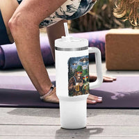 Funny Bigfoot Alien Oktoberfest Tumbler With Handle Selfie Beer Party German Lederhosen UFO Gift