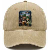 Funny Bigfoot Alien Oktoberfest Washed Cotton Baseball Cap Selfie Beer Party German Lederhosen UFO Gift