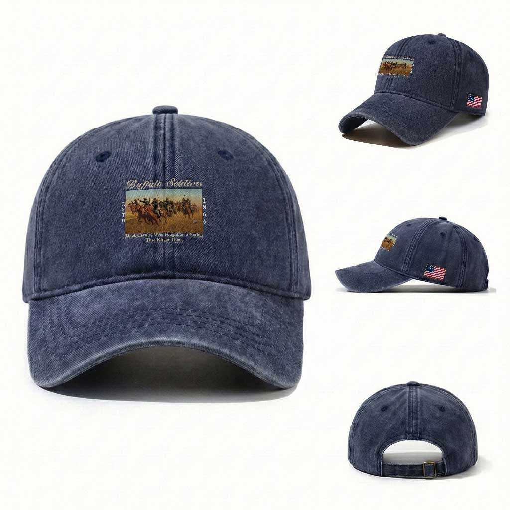 Buffalo Soldiers Black Cavalry 1866 Washed Cotton Baseball Cap African American Military History Black History Gift