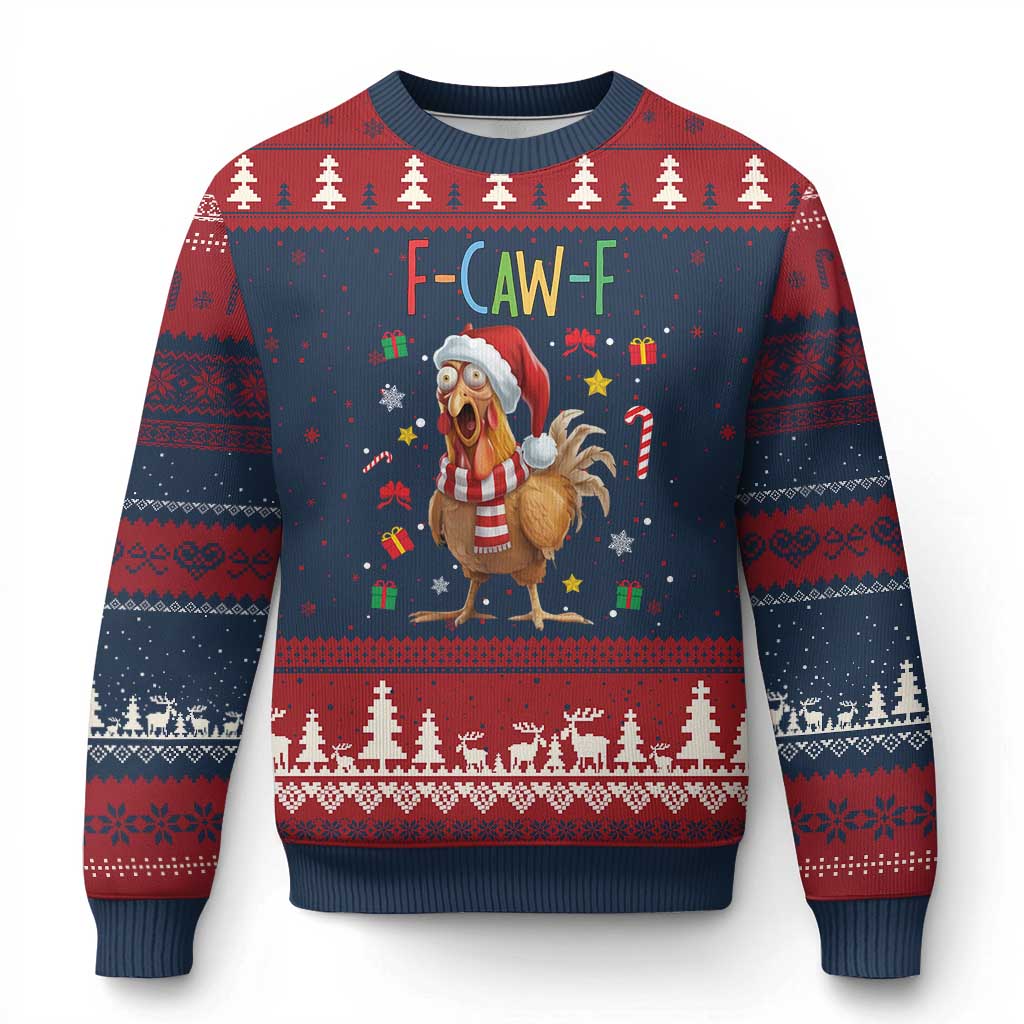 Funny F Caw F Chicken Joke Gift Ugly Christmas Sweater Xmas Gift - Wonder Print Shop