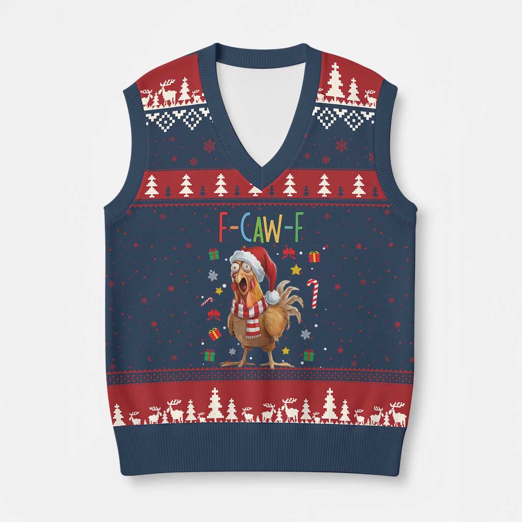 Funny F Caw F Chicken Joke Gift V-Neck Knit Sweater Vest Xmas Gift - Wonder Print Shop