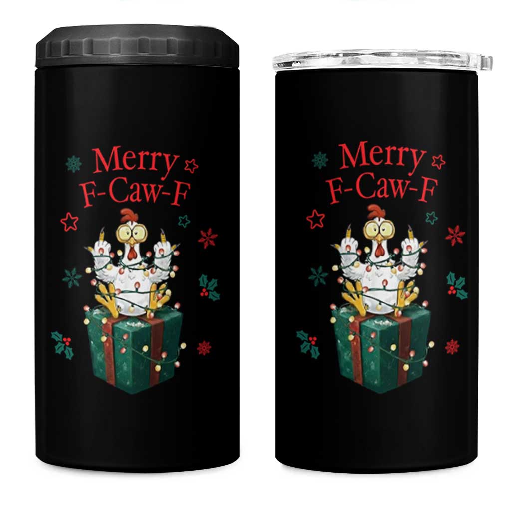Merry F-Caw-F Chicken 4 in 1 Can Cooler Tumbler Funny Christmas Gift - Wonder Print Shop