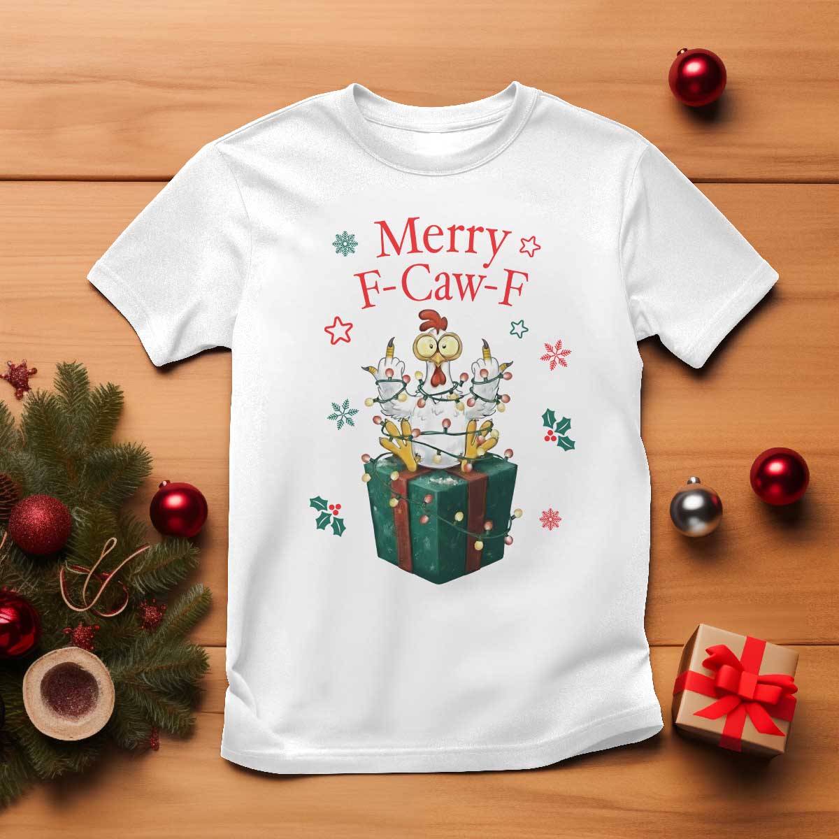 Merry F-Caw-F Chicken T Shirt Funny Christmas Gift - Wonder Print Shop