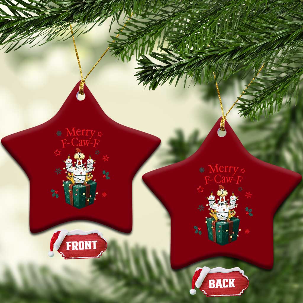 Merry F-Caw-F Chicken Ceramic Ornament Funny Xmas Gift - Wonder Print Shop