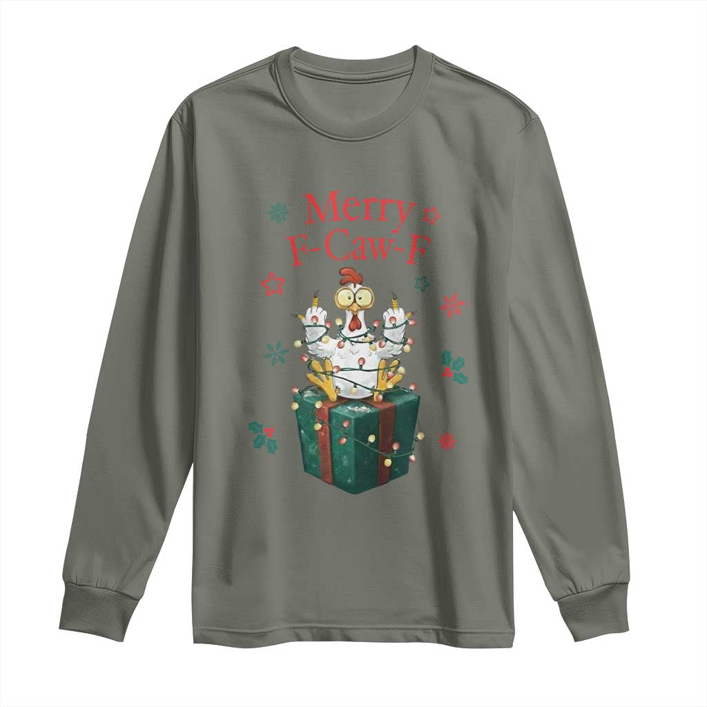 Merry F-Caw-F Chicken Long Sleeve Shirt Funny Christmas Gift - Wonder Print Shop