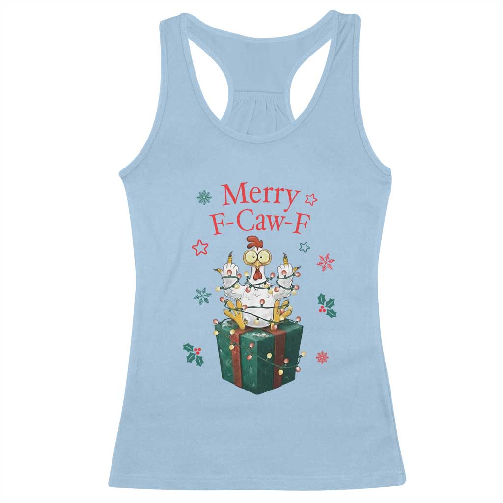 Merry F-Caw-F Chicken Racerback Tank Top Funny Christmas Gift - Wonder Print Shop