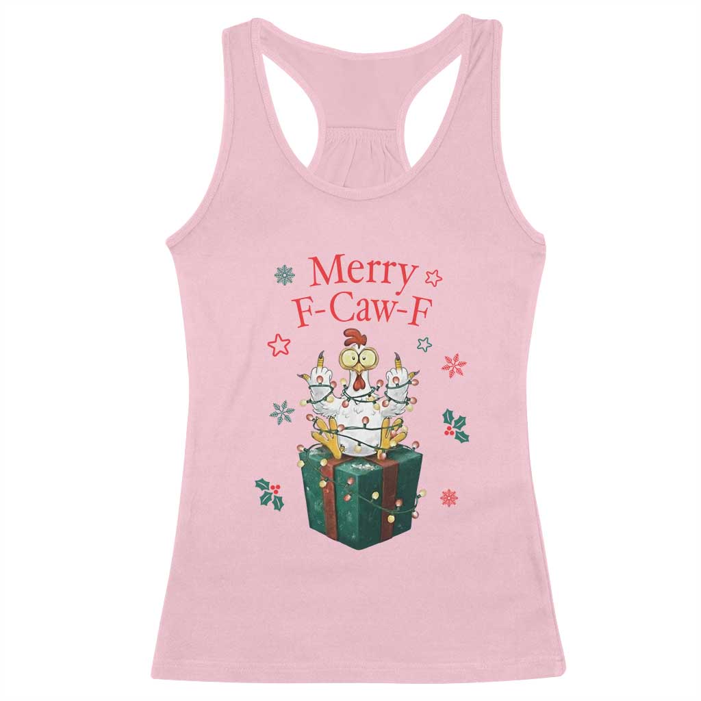 Merry F-Caw-F Chicken Racerback Tank Top Funny Christmas Gift - Wonder Print Shop