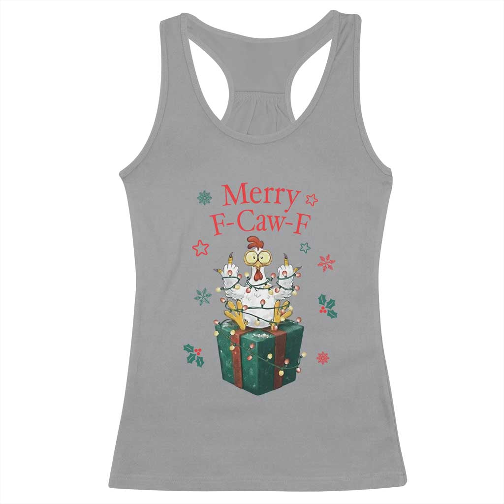 Merry F-Caw-F Chicken Racerback Tank Top Funny Christmas Gift - Wonder Print Shop